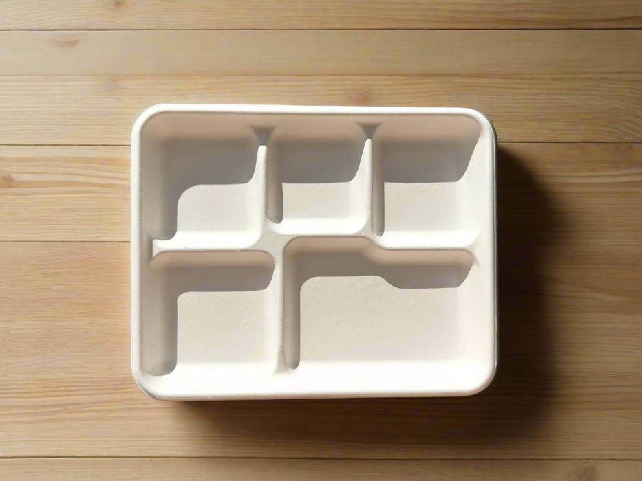 5 Compartment Molded Fiber Tray | Compostable Lunch Tray | 500pcs