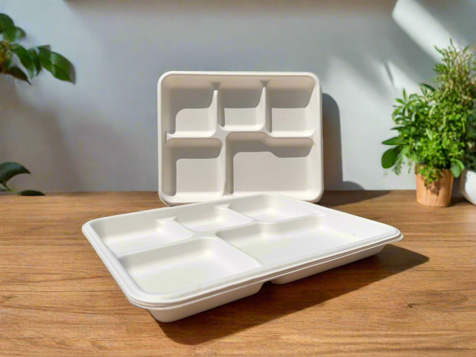 5 Compartment Molded Fiber Tray | Compostable Lunch Tray | 500pcs