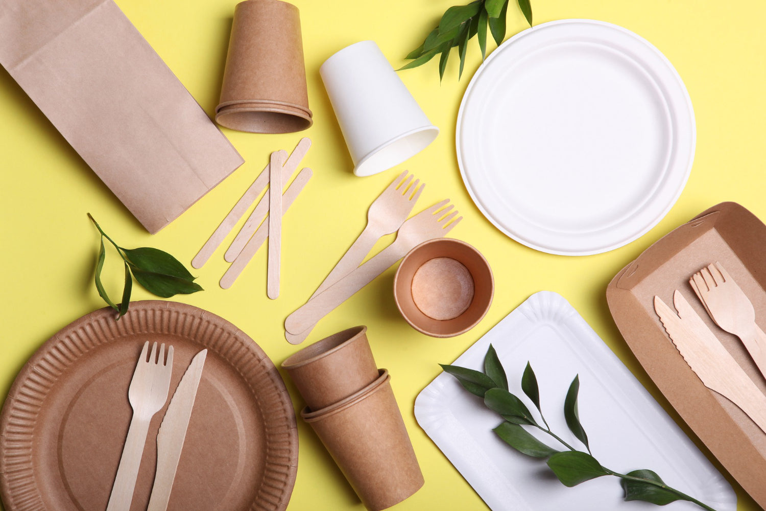 yellow image with display of sustainable packaging items