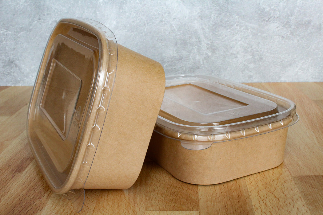 Clear PP Lid for 25oz/32oz Rectangle Kraft Paper Container | 300pcs | Recycleable