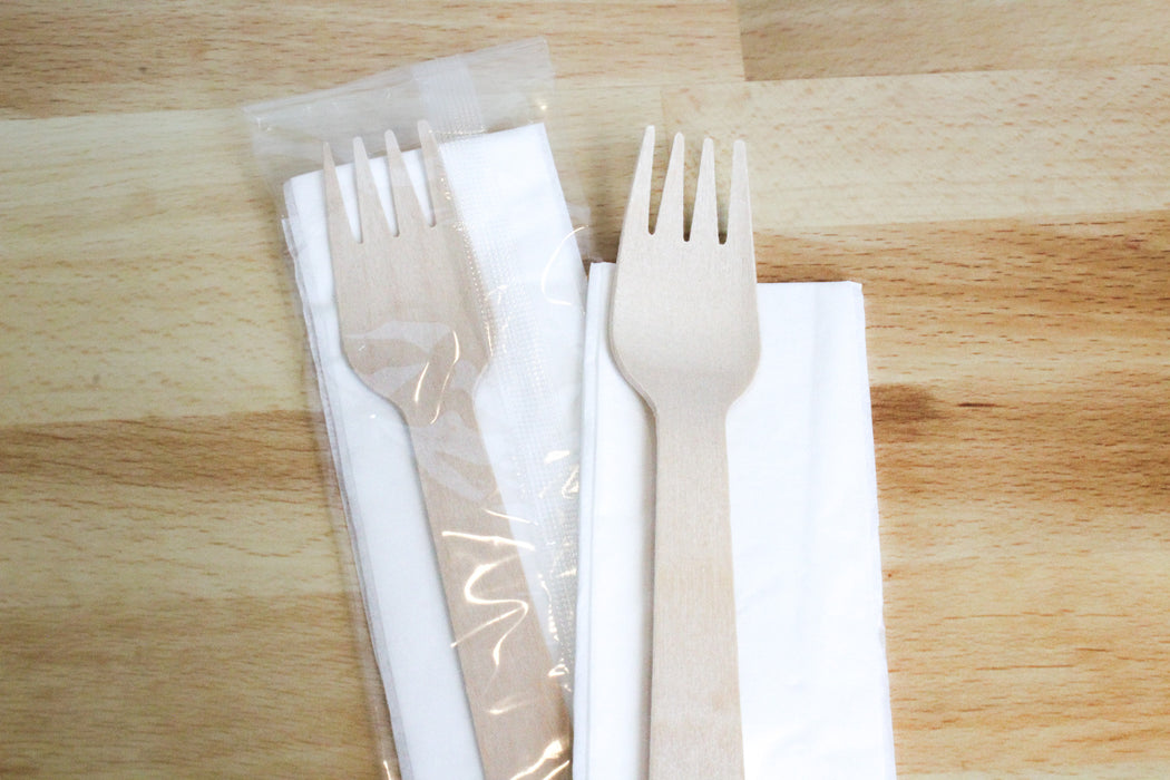 Wooden Fork and Napkin Set (500pcs) | Disposable Cutlery Set | Compostable