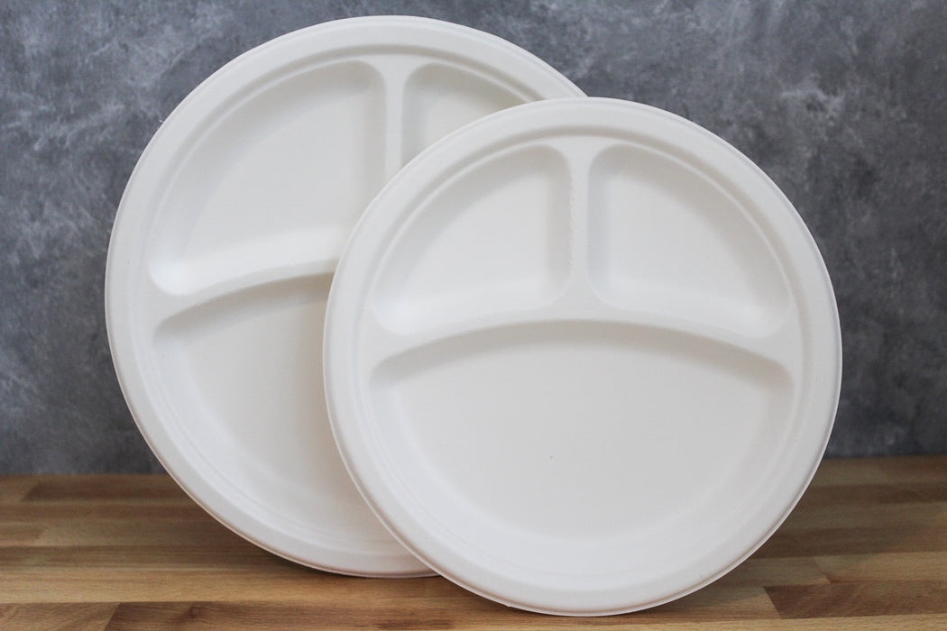 Molded Fiber 9" Round Plate - 3 Compartment (500 pieces)